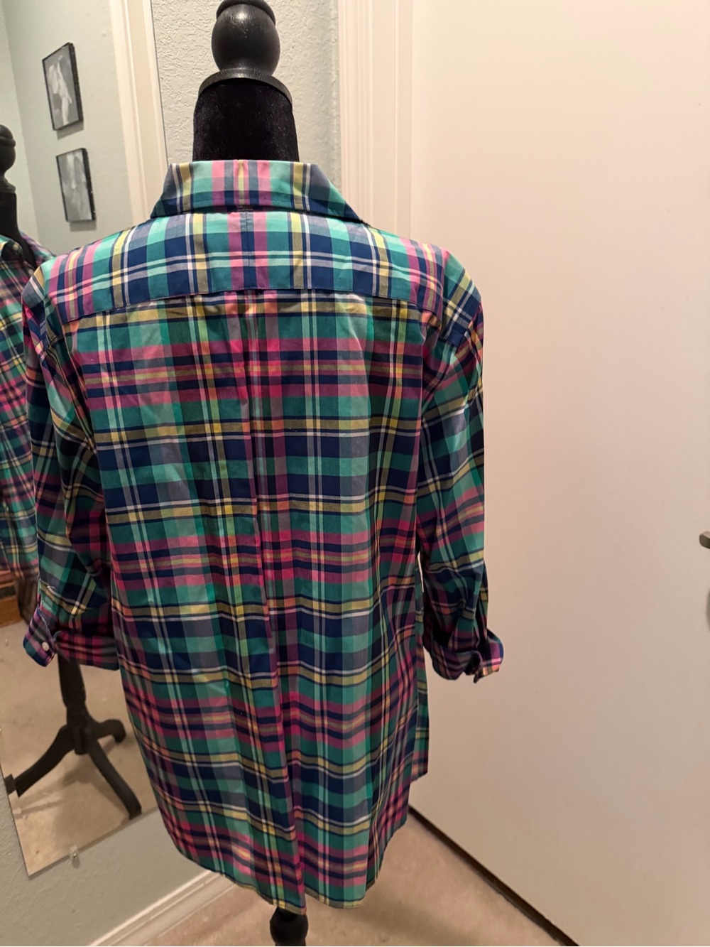 Chaps Plaid Button-Down Shirt in Blue, Green, Pink NWOT - Picture 5 of 7